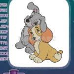 Lady and Tramp Cuddling Disney Cartoon Dog Embroidery Designs - Instant Download