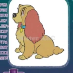 Adorable Lady dog sitting with collar classic cartoon embroidery designs - Instant Download