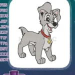 Smiling grey cartoon dog Scamp puppy embroidery designs - Instant Download