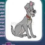Disney Tramp grey dog sitting with red collar embroidery designs - Instant Download