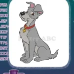 Scamp the grey dog with red collar embroidery designs - Instant Download