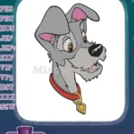 Happy Scruffy Grey Cartoon Dog Embroidery Designs with Red Collar - Instant Download