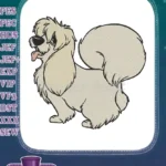 Fluffy beige cartoon dog with tongue out embroidery designs - Instant Download