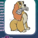 Sweet Lady dog holding a newspaper cartoon embroidery designs - Instant Download