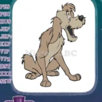 Playful Shaggy Brown Cartoon Dog Sitting Happy Embroidery Designs - Instant Download