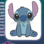 Cute sitting blue Stitch alien character embroidery designs - Instant Download