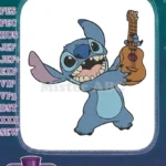 Disney Lilo Stitch alien playing ukulele music embroidery designs - Instant Download