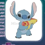 Playful Stitch blue alien with water gun embroidery designs - Instant Download