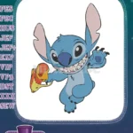 Playful Stitch alien holding a yellow orange toy embroidery designs - Instant Download
