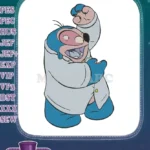 Happy blue Stitch-like alien in lab coat embroidery designs - Instant Download