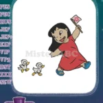 Playful Lilo and Ducklings Running Hawaiian Flag Embroidery Designs - Instant Download