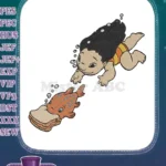 Lilo swimming underwater with fish holding sandwich embroidery designs - Instant Download