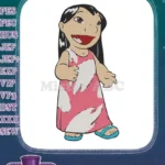 Cute Lilo character smiling in pink dress embroidery designs - Instant Download