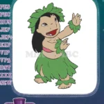 Happy Lilo Hawaiian Hula Dancer Leaf Skirt Embroidery Designs - Instant Download