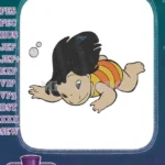 Cute cartoon child swimming with bubbles embroidery designs - Instant Download