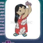 Cute Lilo Disney Character with Flower Red Dress Embroidery Designs - Instant Download