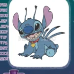 Happy Blue Alien Stitch with Red Collar Embroidery Designs - Instant Download