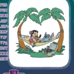 Cute Lilo and Stitch playing ukulele tropical hammock embroidery designs - Instant Download