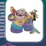 Playful pig-man surprising woman with water gun embroidery designs - Instant Download