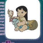 Lilo holding Scrump doll with feather brush Disney embroidery designs - Instant Download