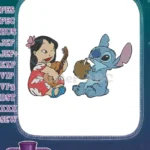 Cute Lilo and Stitch playing ukulele drinking coconut embroidery designs - Instant Download
