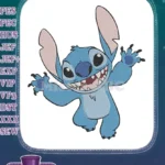 Excited Stitch Blue Alien Character Embroidery Designs with Wide Grin - Instant Download