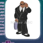 Cartoon Bodyguard Man Suit Sunglasses Briefcase Phone Embroidery Designs - Instant Download