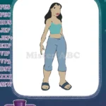 Lilo Hawaiian girl standing casual teal outfit embroidery designs - Instant Download