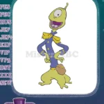 Funny green one-eyed alien character in uniform embroidery designs - Instant Download