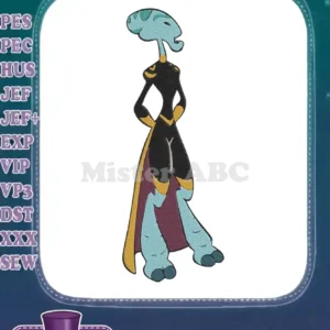 A vibrant embroidery design of Pleakley from Lilo & Stitch in his distinctive human disguise, ready to be stitched.