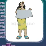 Sassy cartoon woman holding blank sign tropical embroidery designs - Instant Download