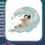 Cute cartoon girl surfing ocean wave embroidery designs for summer fun - Instant Download