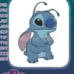 Shy Stitch blue alien character embroidery designs - Instant Download