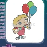 Cute blonde girl holding colorful balloons embroidery designs - Instant Download
