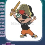 Cute smiling pirate boy sword eye patch musical note embroidery designs - Instant Download