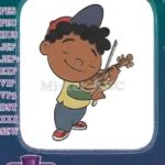 Cute cartoon boy playing violin music peaceful melody embroidery designs - Instant Download