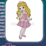 Cute Princess Aurora Blonde Hair Pink Dress embroidery designs - Instant Download