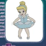 Cute Baby Cinderella Princess Blue Dress Embroidery Designs - Instant Download