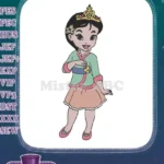 Cute Mulan Princess Asian Girl Embroidery Designs with Crown - Instant Download