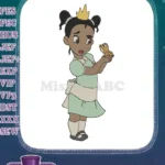 Adorable Princess Tiana with frog and crown embroidery designs - Instant Download