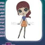 Adorable red-haired cartoon girl with blue eyes embroidery designs - Instant Download