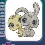 Adorable Gray Bunny Yellow Chick Hugging Embroidery Designs - Instant Download