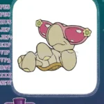 Cute cartoon baby creature with pink floral ears embroidery designs - Instant Download