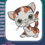 Cute Calico Kitten with Green Eyes Embroidery Designs - Instant Download