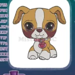 Big Eyed Cartoon Beagle Puppy Dog Pink Collar Embroidery Designs - Instant Download