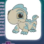 Cute baby dinosaur with blue spikes and spots embroidery designs - Instant Download