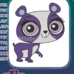 Cute purple cartoon panda embroidery designs for children - Instant Download