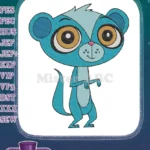 Adorable big-eyed blue ferret cartoon animal embroidery designs - Instant Download