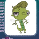Lizard pet shop cartoon character green gecko embroidery designs - Instant Download