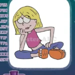 Cartoon blonde girl thoughtful pose embroidery designs for youth apparel - Instant Download